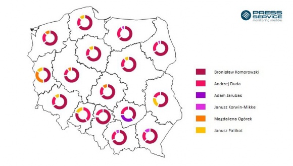 O Komorowskim najczęściej, o Dudzie najprzychylniej